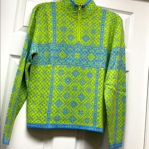 Obermeyer Signature ski sweater neon green & blue